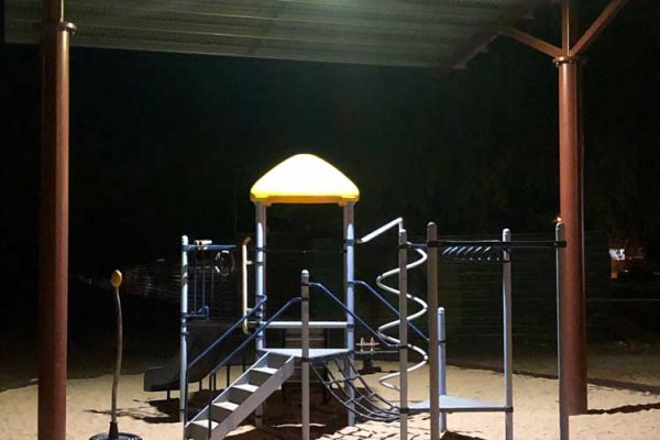 solar powered shelter light over playground on Nelson Tce NT